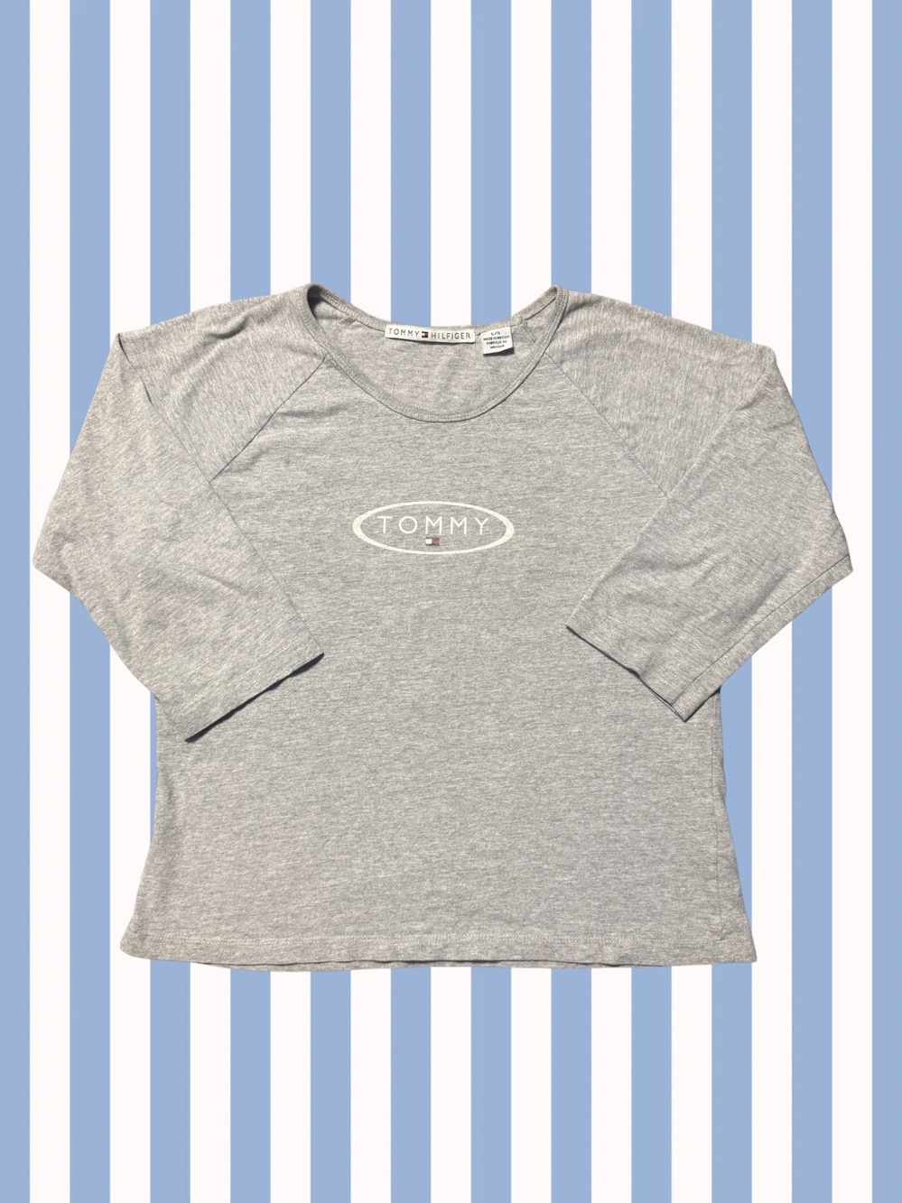 Tommy Hilfiger (2000) Women's Vintage Gray Logo Long-Sleeve Top